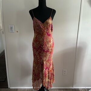 I. C. E. 100% Silk Maroon and Gold Sequin long Dress - 8